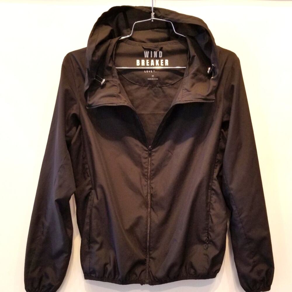 Love It Windbreaker Black Juniors Teen Girl's Lightweight Jacket Size M